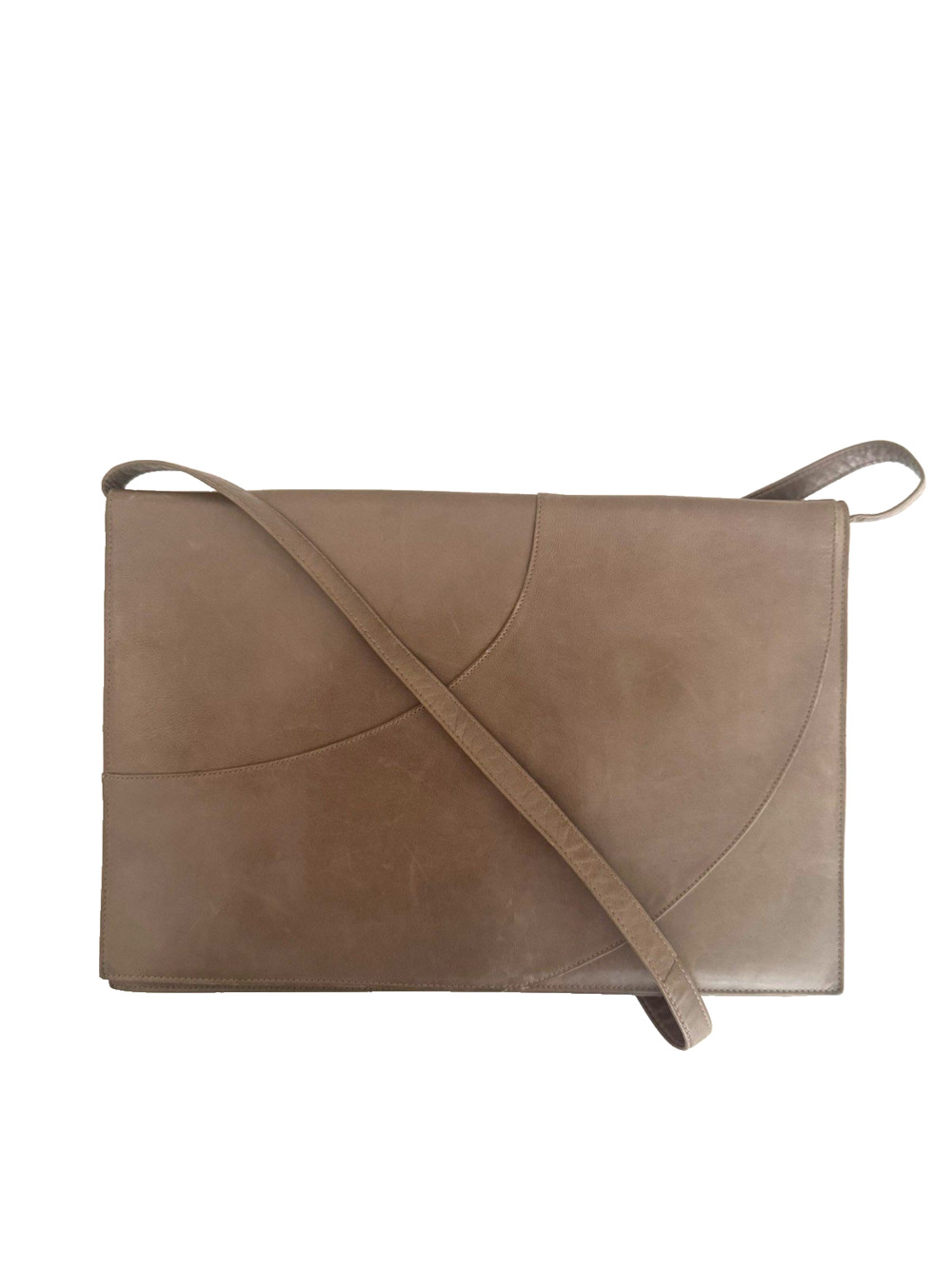 Charles Jourdan Handbag Vintage France Taupe-Brown Smooth Leather Shoulder Bag